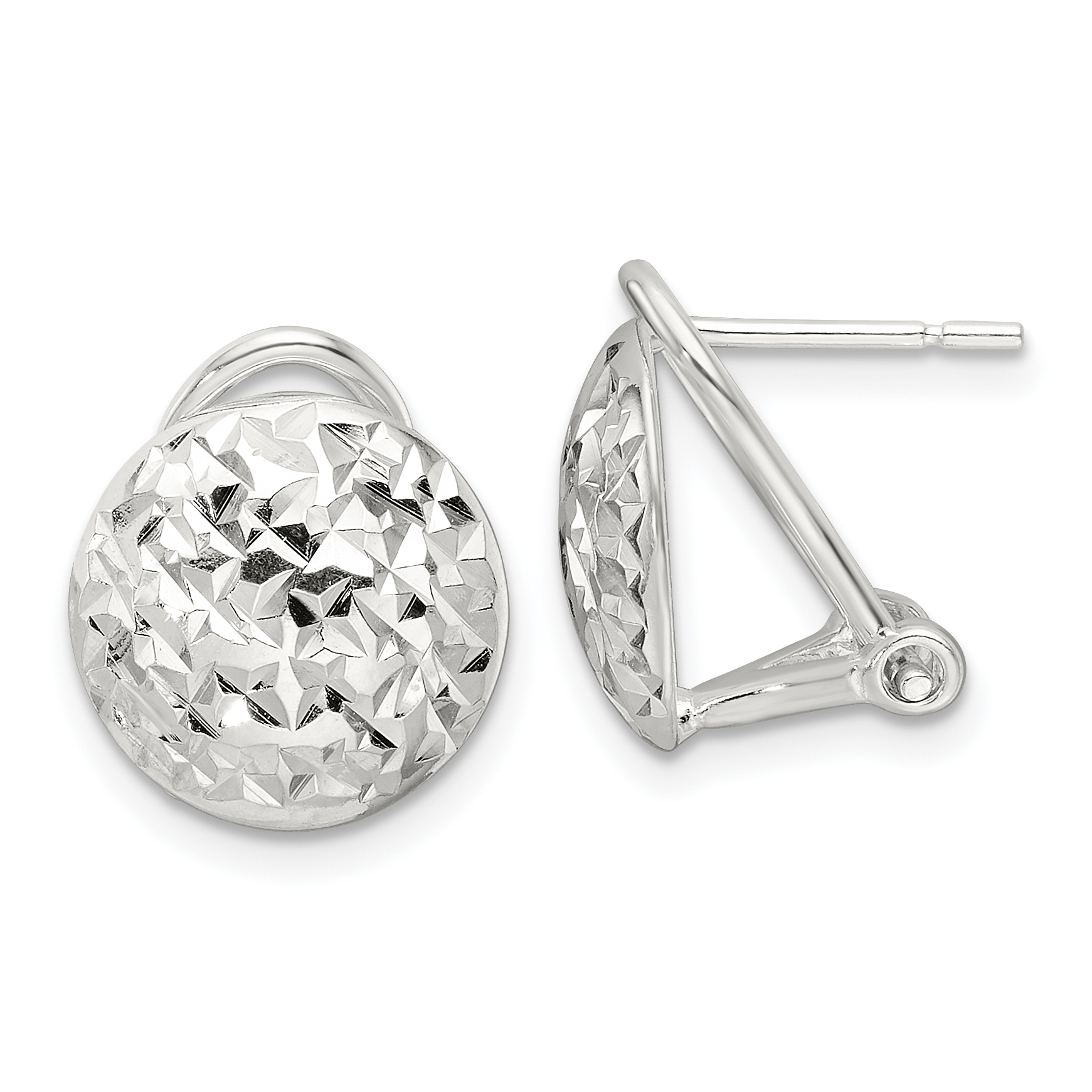 Sterling Silver Polished and D/C Circle Omega Back Post Earrings (QE16937)