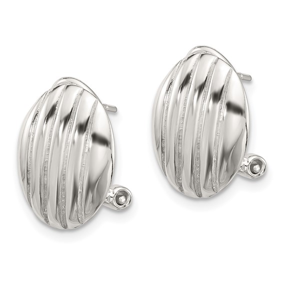 Sterling Silver Polished and Striped Texture Oval Omega Back Earrings