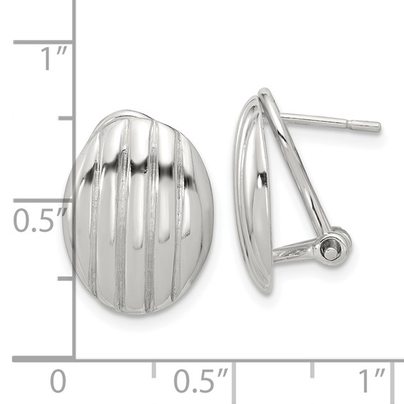 Sterling Silver Polished and Striped Texture Oval Omega Back Earrings