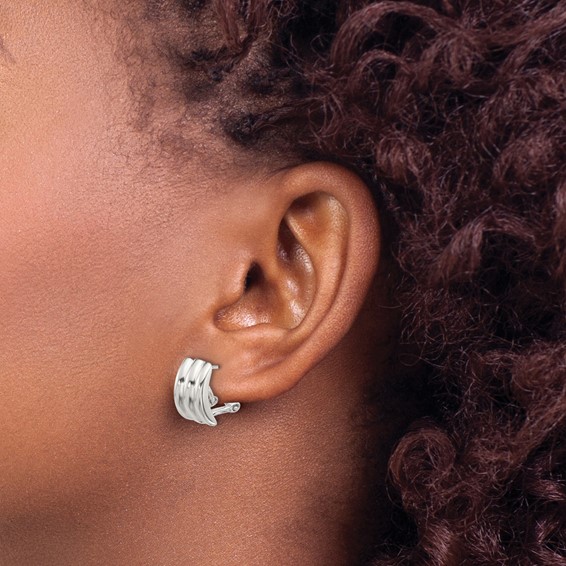 Sterling Silver Polished Striped Texture Omega Back Earrings