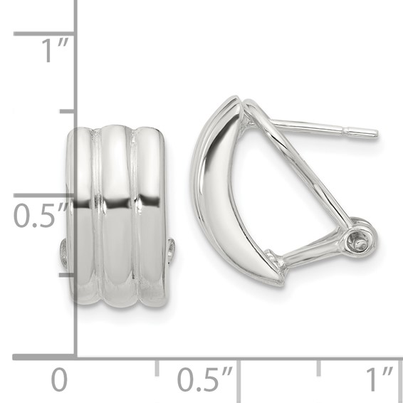 Sterling Silver Polished Striped Texture Omega Back Earrings