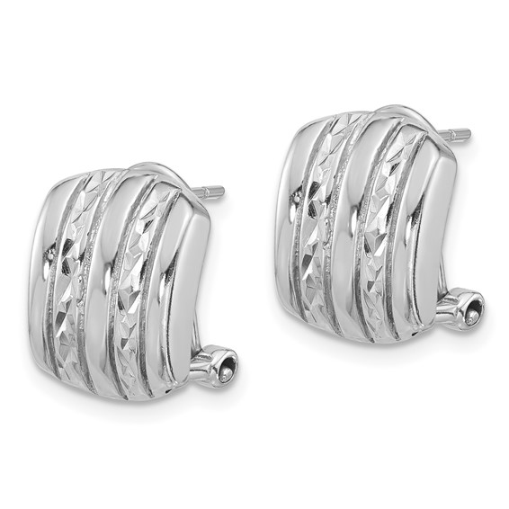 Sterling Silver Rhod-plated Polished and Textured Omega Back Earrings