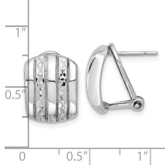 Sterling Silver Rhod-plated Polished and Textured Omega Back Earrings