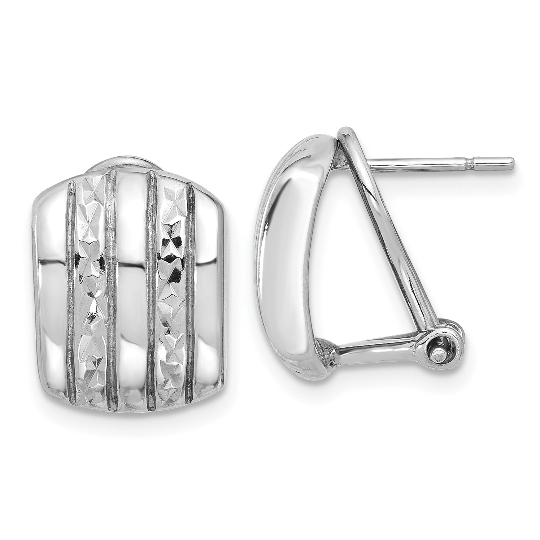 Sterling Silver Rhod-plated Polished and Textured Omega Back Earrings (QE16941)