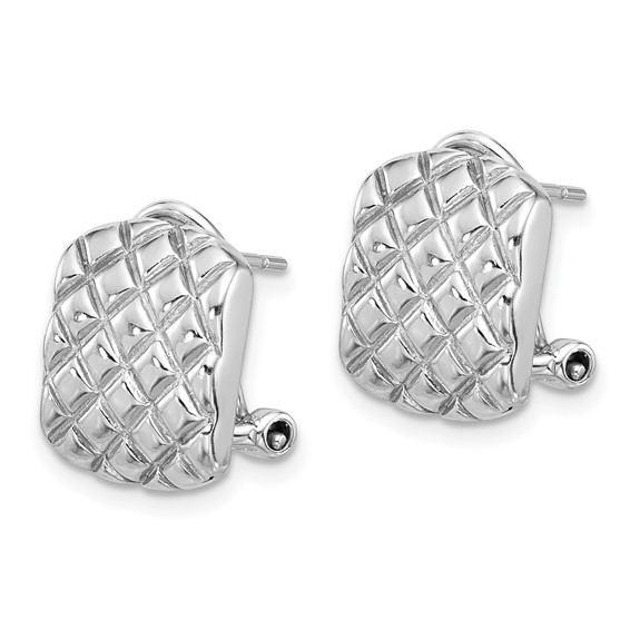 Sterling Silver Rhod-plated Polished and Patterned Omega Back Earrings