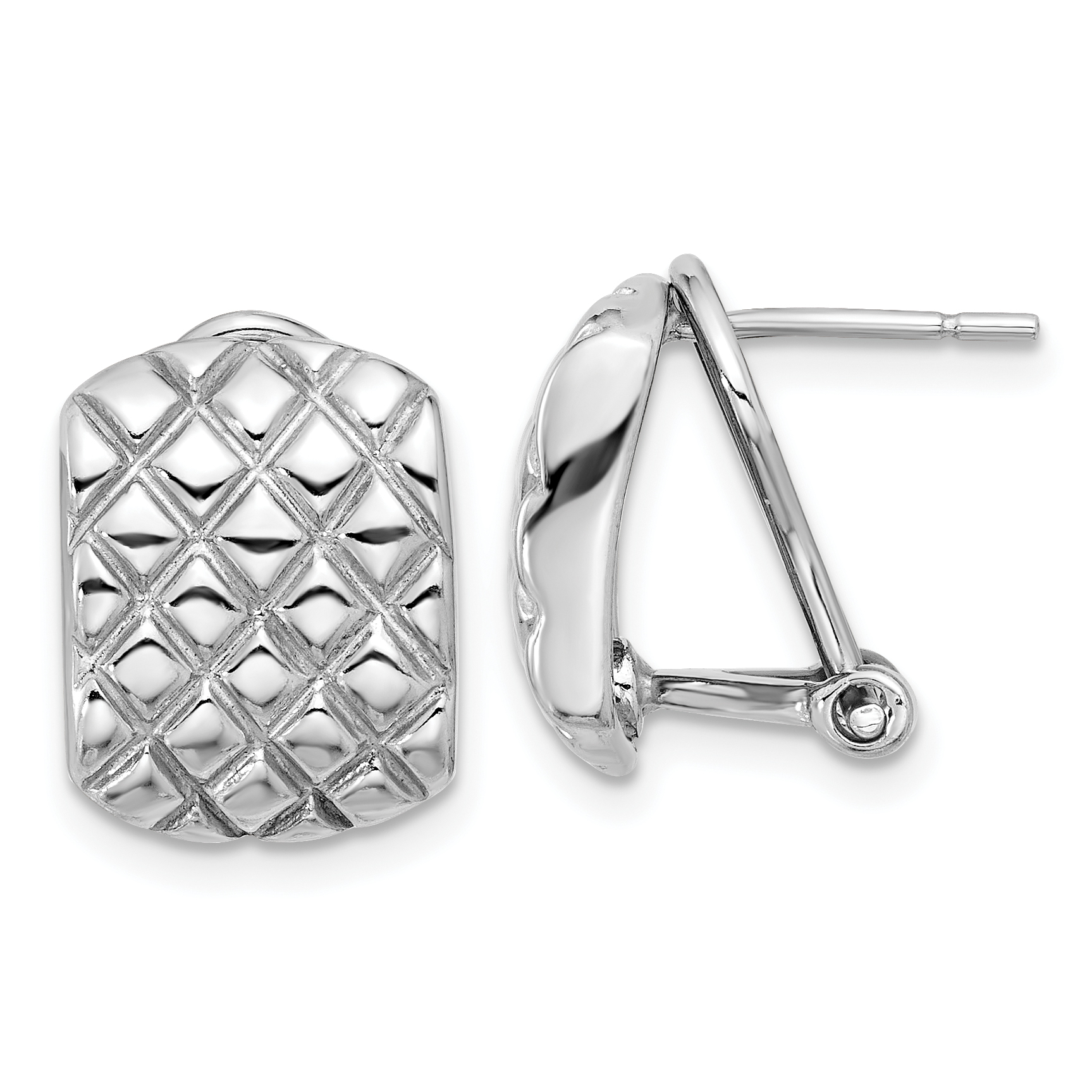Sterling Silver Rhod-plated Polished and Patterned Omega Back Earrings (QE16942)