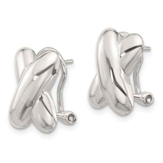 Sterling Silver Polished X Design Omega Back Earrings