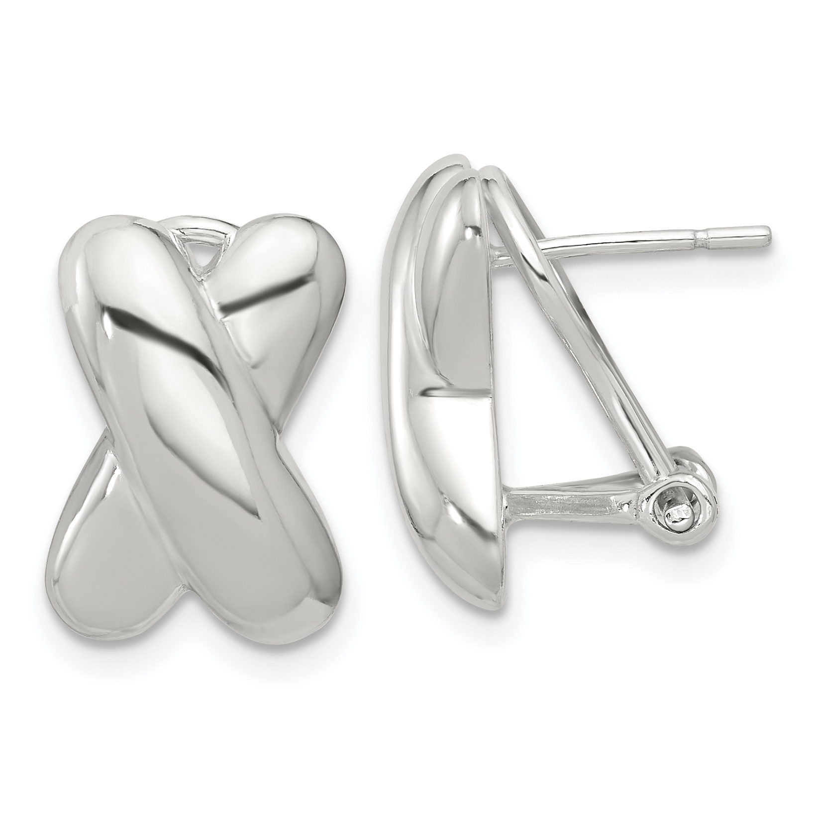 Sterling Silver Polished X Design Omega Back Earrings (QE16943)