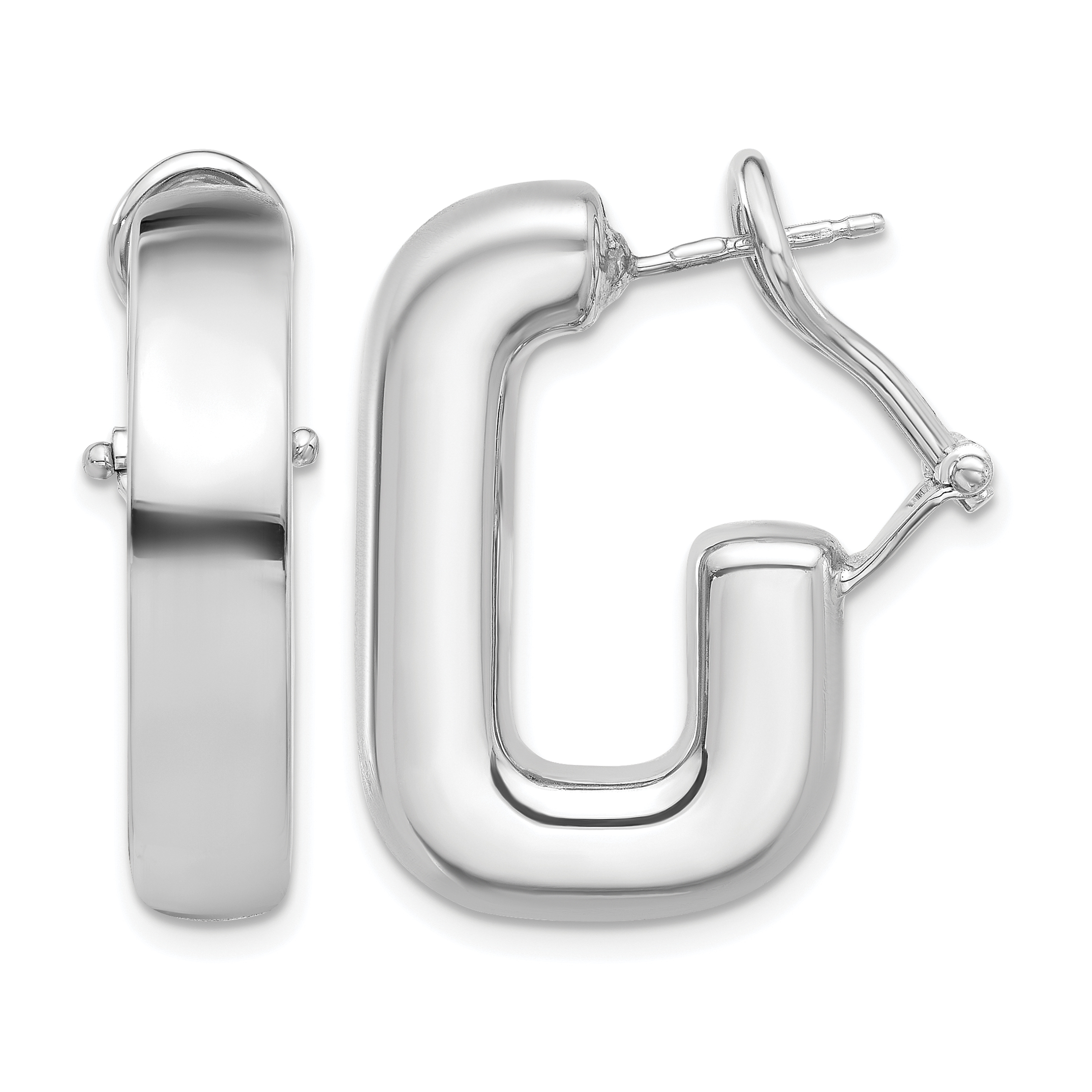 Sterling Silver RH-plated Polished J-Hoop Omega Back Post Earrings (QE16944)