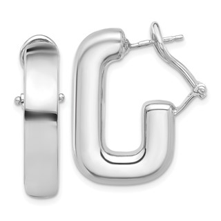 Sterling Silver RH-plated Polished J-Hoop Omega Back Post Earrings