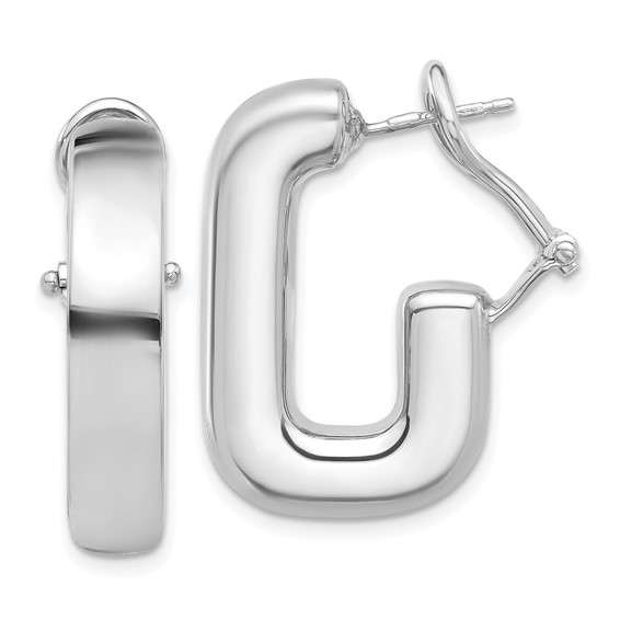 Sterling Silver RH-plated Polished J-Hoop Omega Back Post Earrings