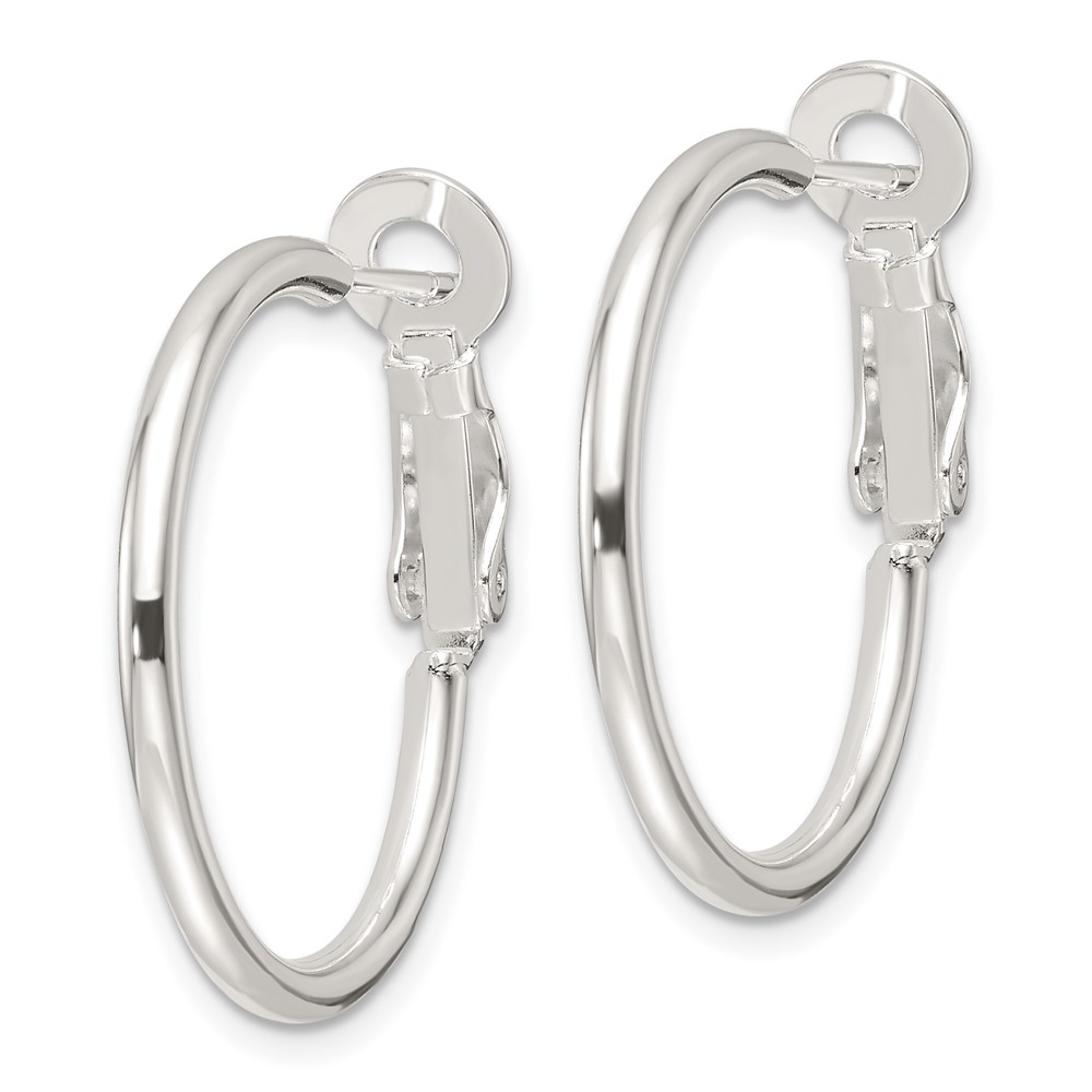 Sterling Silver Polished 25x2mm Omega Back Round Hoop Earrings (QE16946)