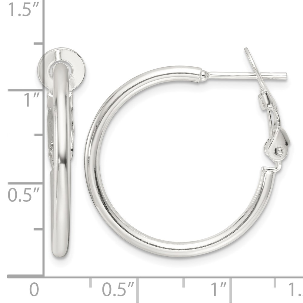 Sterling Silver Polished 25x2mm Omega Back Round Hoop Earrings (QE16946)