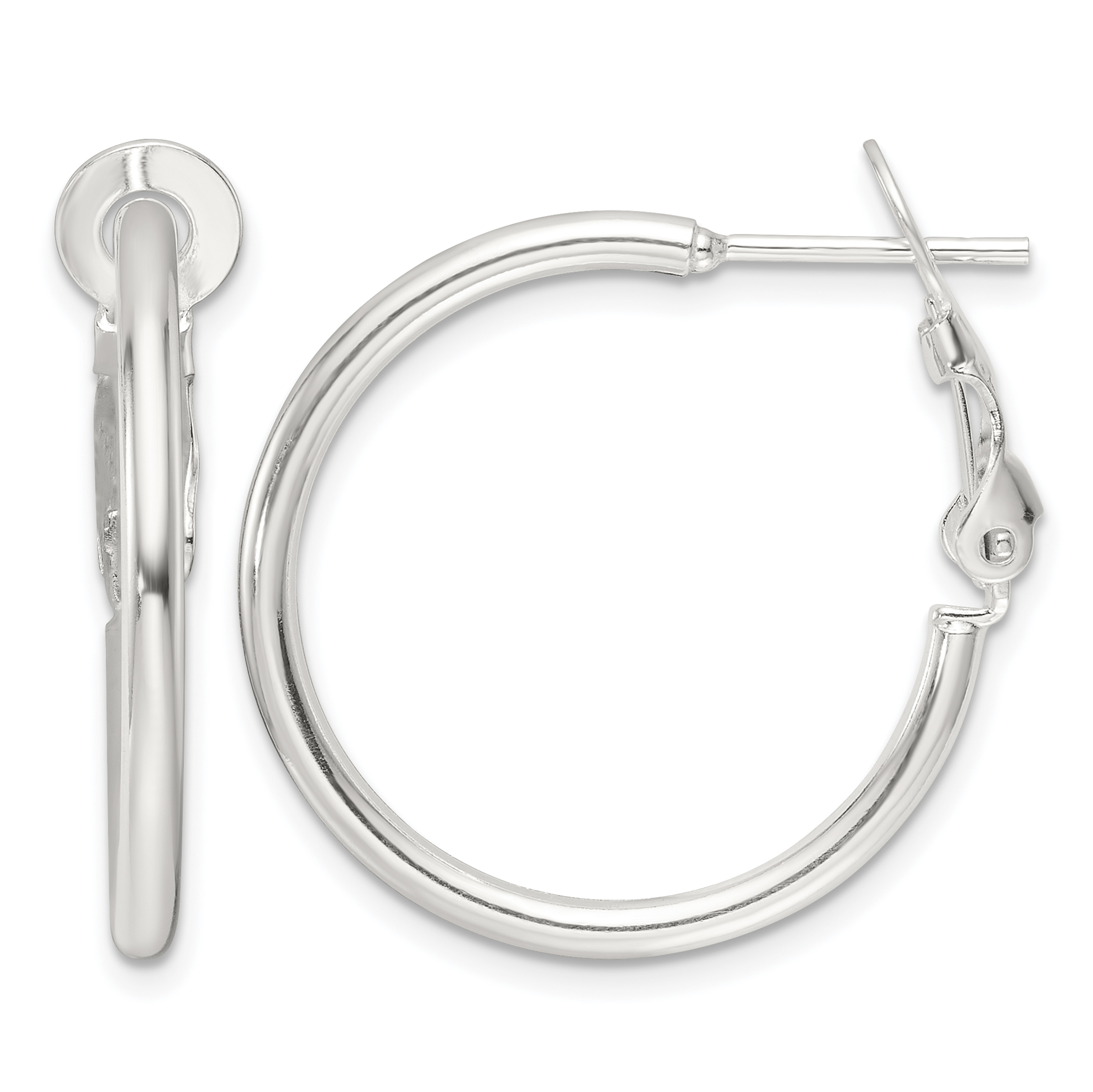 Sterling Silver Polished 25x2mm Omega Back Round Hoop Earrings (QE16946)
