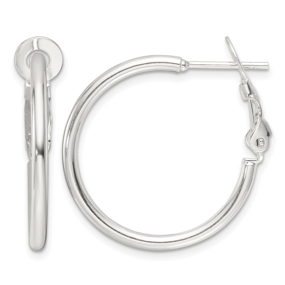 Sterling Silver Polished 25x2mm Omega Back Round Hoop Earrings (QE16946)