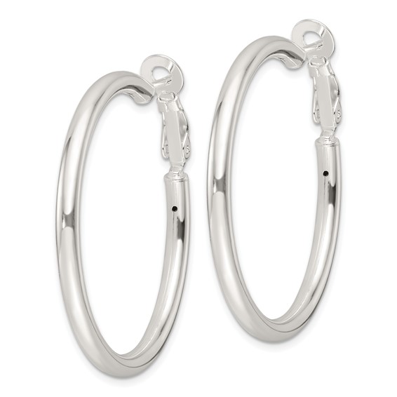 Sterling Silver Tube Omega Back Hoop Earrings