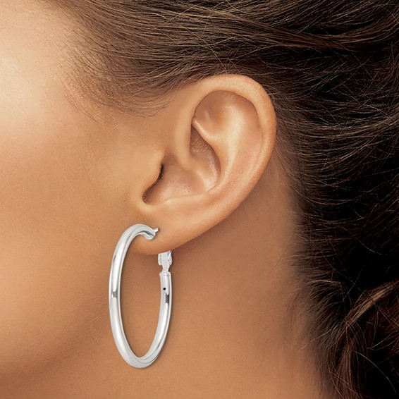 Sterling Silver Tube Omega Back Hoop Earrings