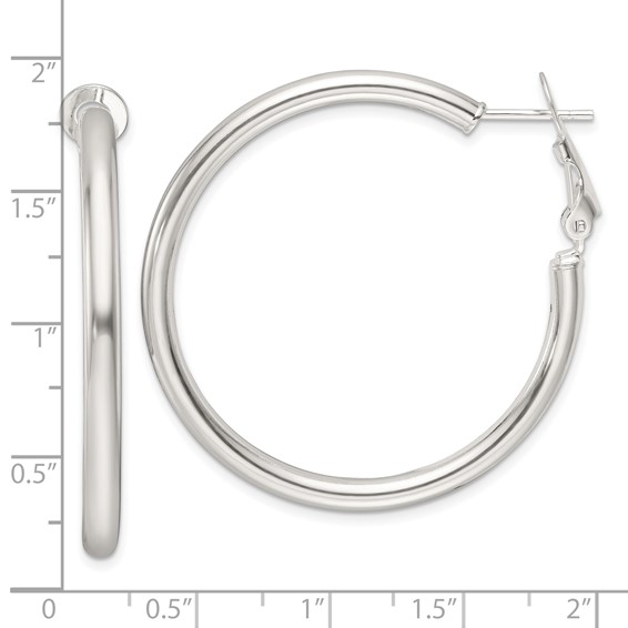 Sterling Silver Tube Omega Back Hoop Earrings