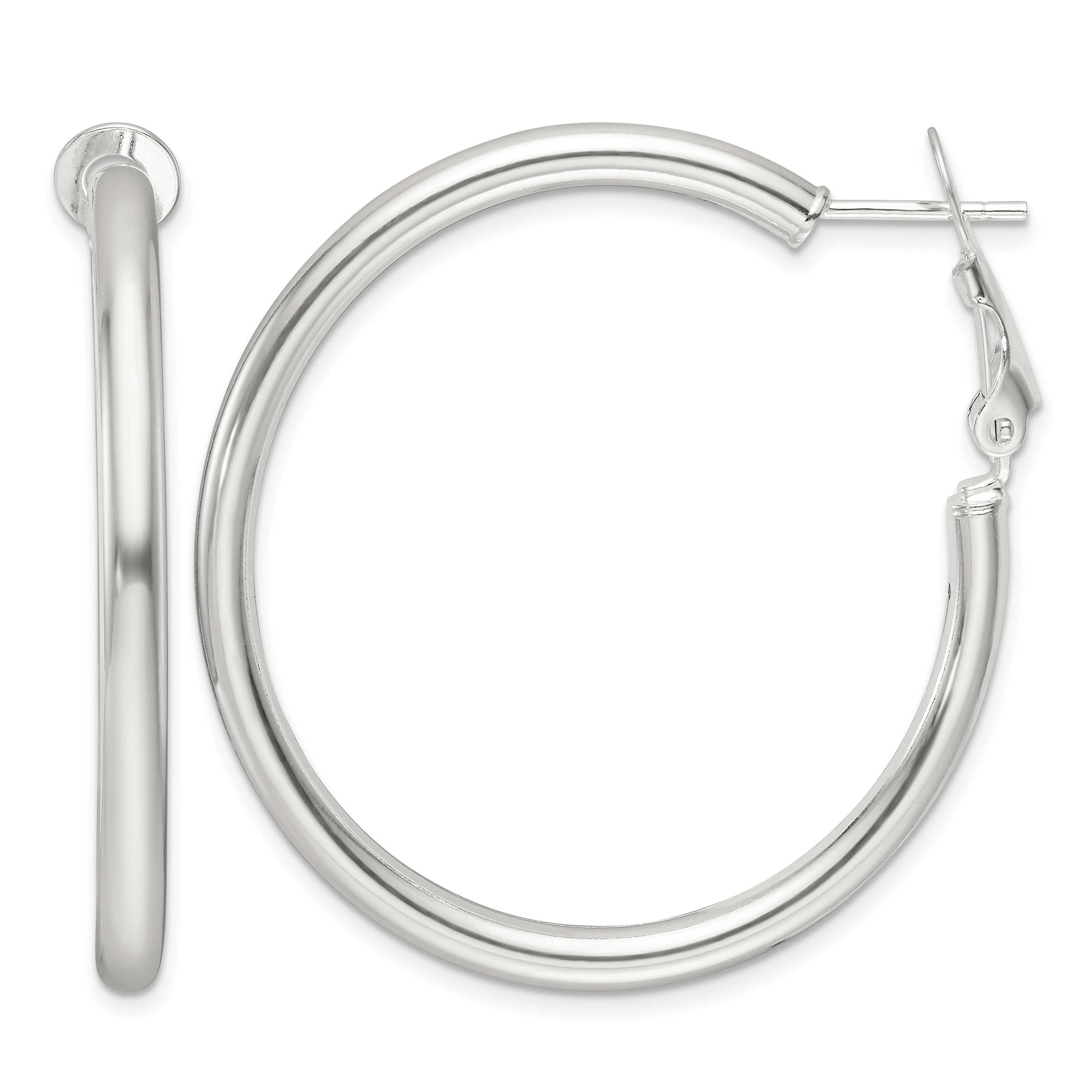 Sterling Silver Polished 40x3.25mm Omega Back Round Hoop Earrings (QE16948)