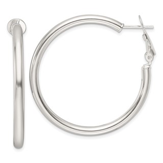 Sterling Silver Tube Omega Back Hoop Earrings