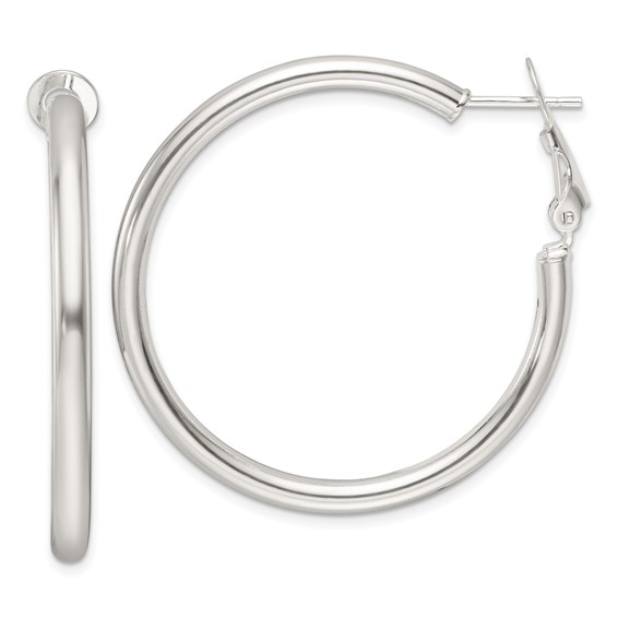 Sterling Silver Tube Omega Back Hoop Earrings