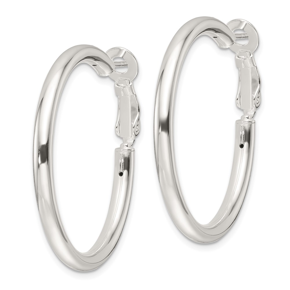Sterling Silver Polished 3.25mm Omega Back Round Hoop Earrings (QE16949)