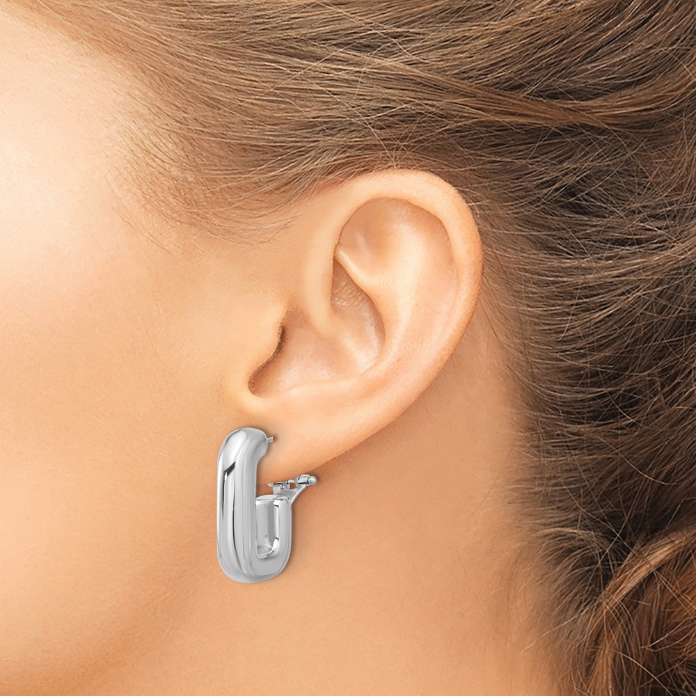 Sterling Silver Polished 3.25mm Omega Back Round Hoop Earrings (QE16949)