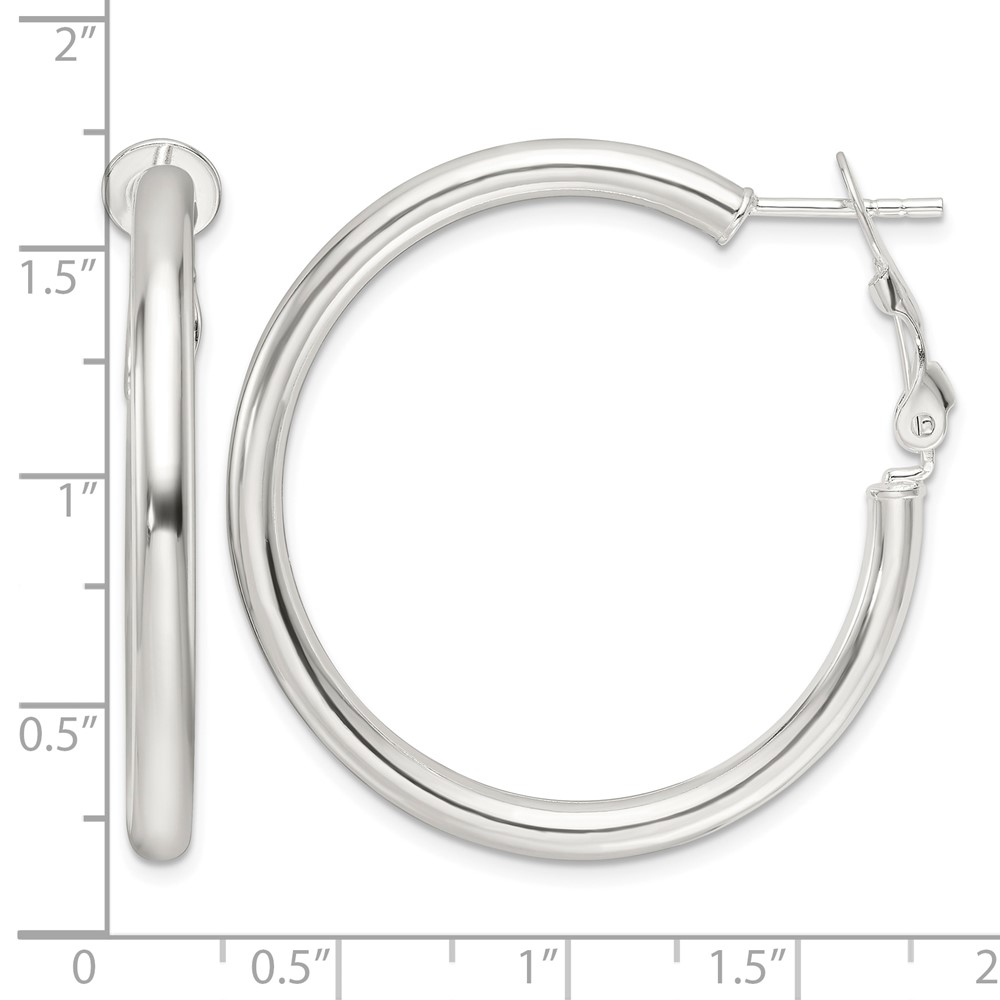 Sterling Silver Polished 3.25mm Omega Back Round Hoop Earrings (QE16949)
