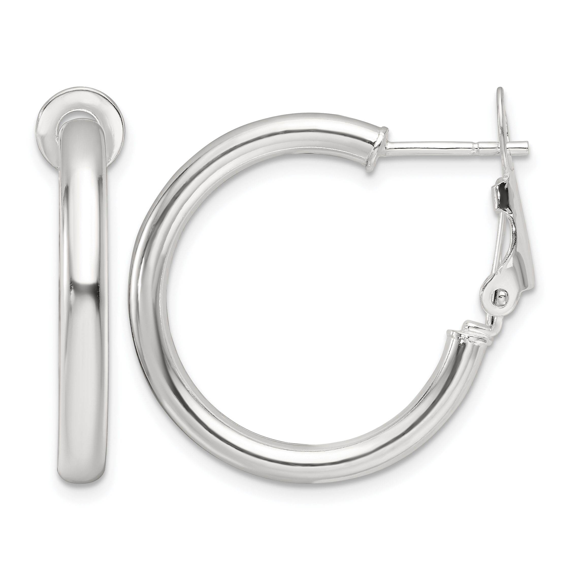 Sterling Silver Polished 3.25mm Omega Back Round Hoop Earrings (QE16951)
