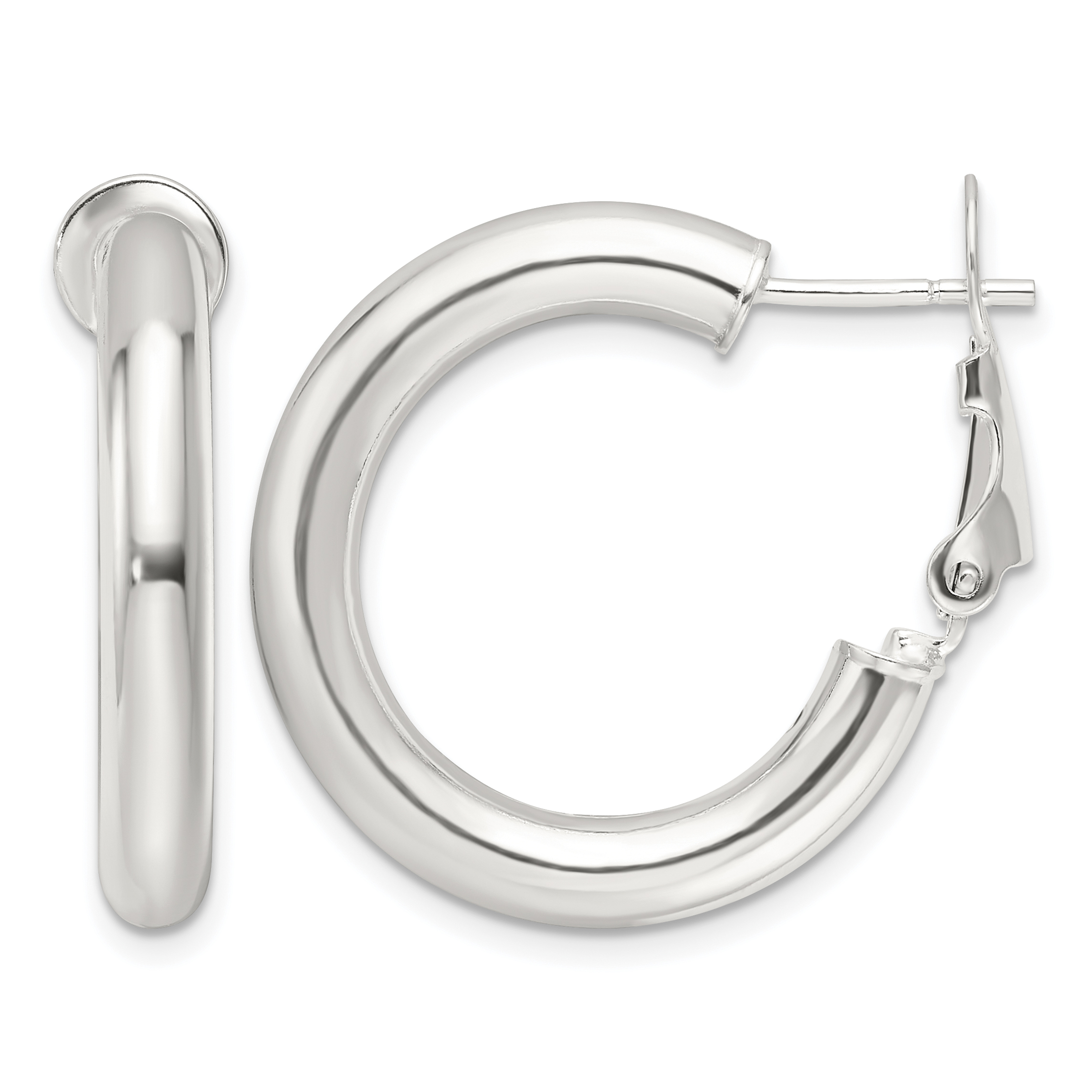 Sterling Silver Polished 25.5x4mm Omega Back Round Hoop Earrings (QE16952)