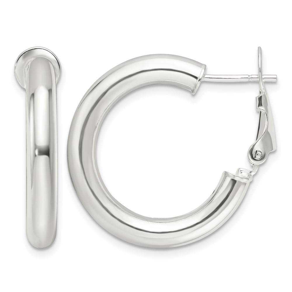 Sterling Silver Polished 25.5x4mm Omega Back Round Hoop Earrings (QE16952)