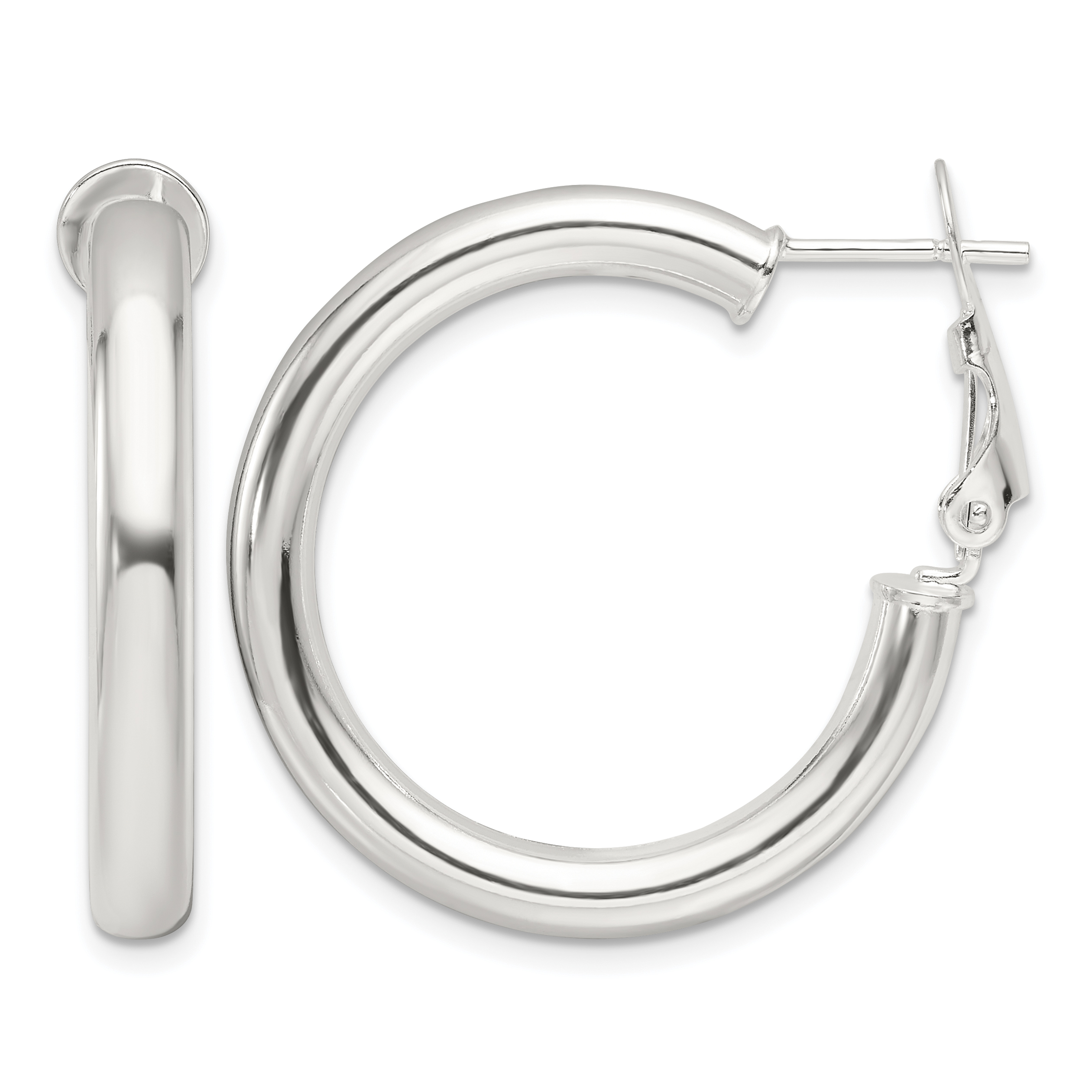 Sterling Silver Polished 30x4mm Omega Back Round Hoop Earrings (QE16953)