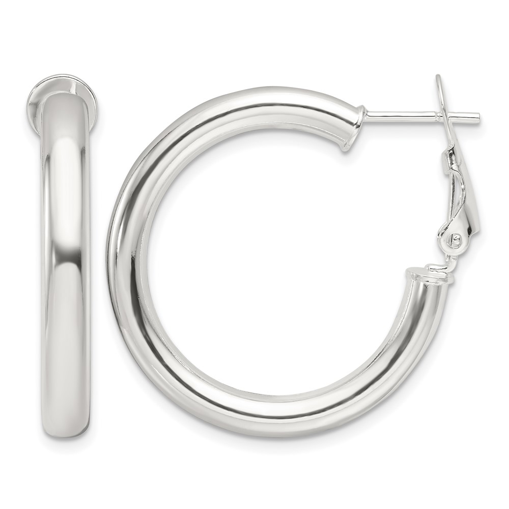Sterling Silver Polished 30x4mm Omega Back Round Hoop Earrings (QE16953)