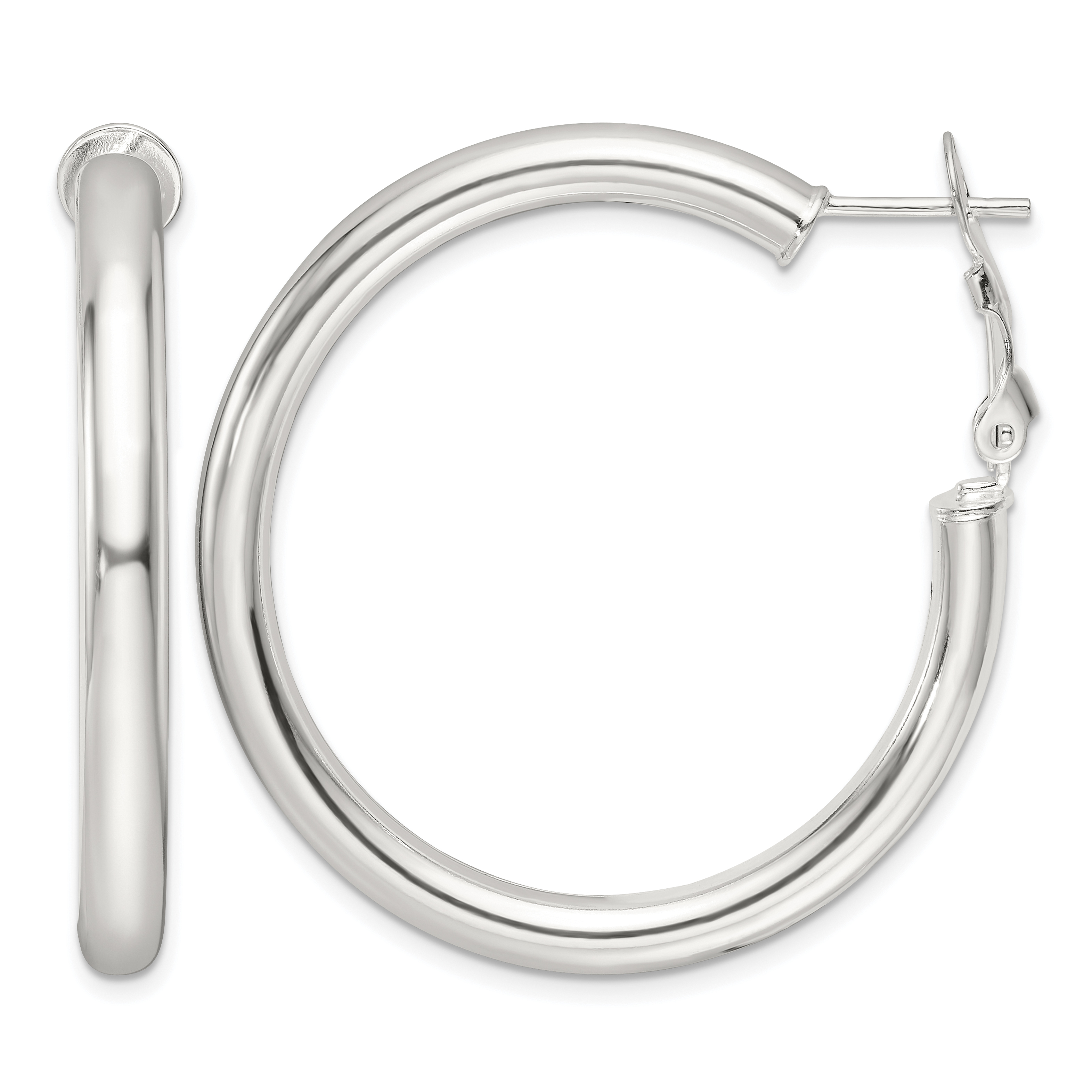 Sterling Silver Polished 40x4mm Omega Back Round Hoop Earrings (QE16956)