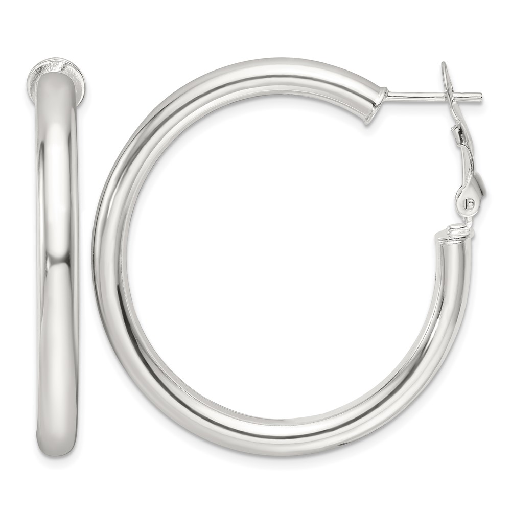 Sterling Silver Polished 40x4mm Omega Back Round Hoop Earrings (QE16956)