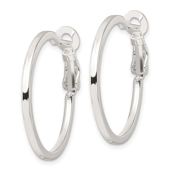 Sterling Silver 2mm Square Tube Omega Back Round Hoop Earrings