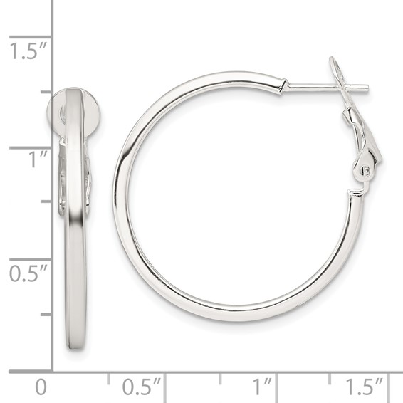 Sterling Silver 2mm Square Tube Omega Back Round Hoop Earrings