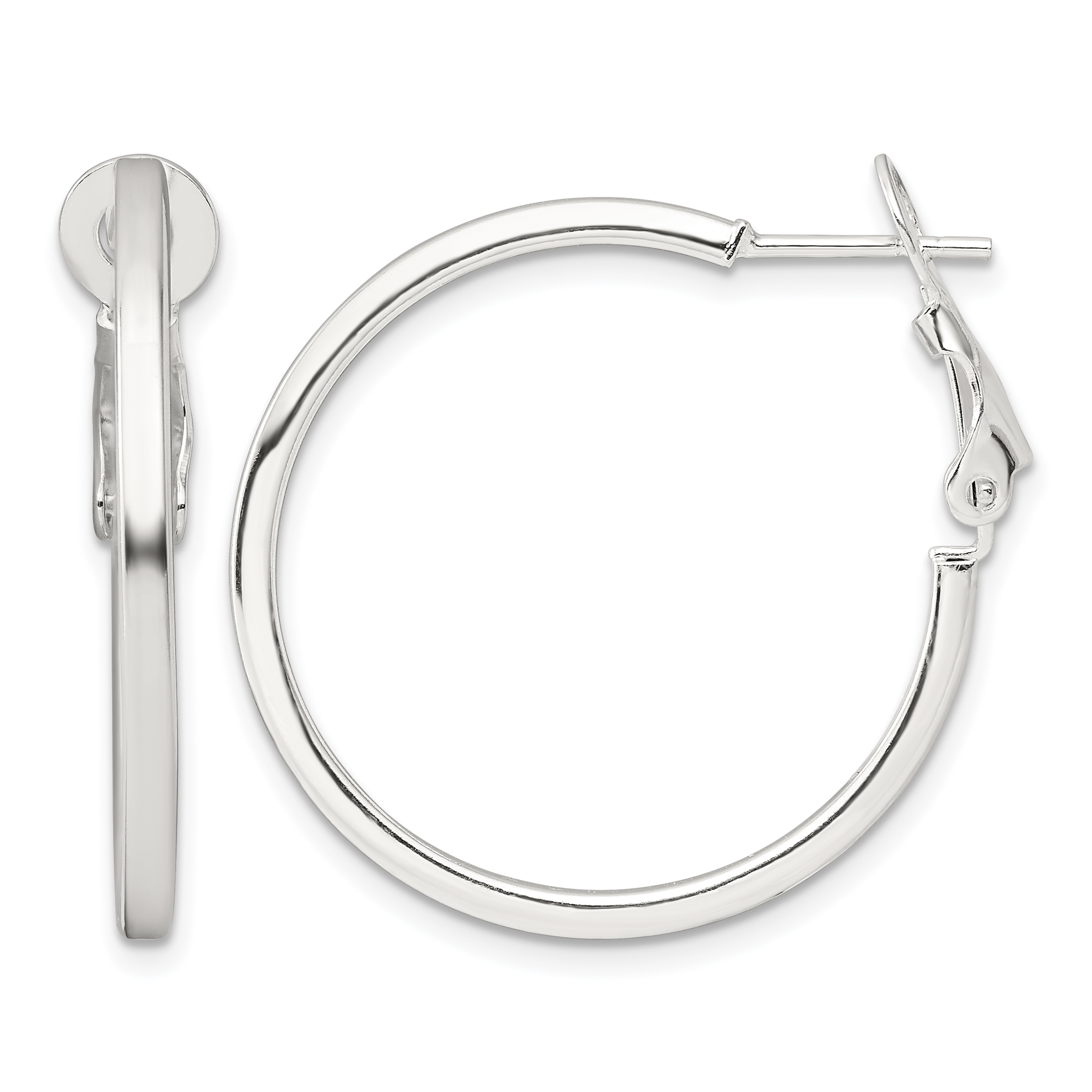 Sterling Silver 2mm Square Tube Omega Back Round Hoop Earrings (QE16959)