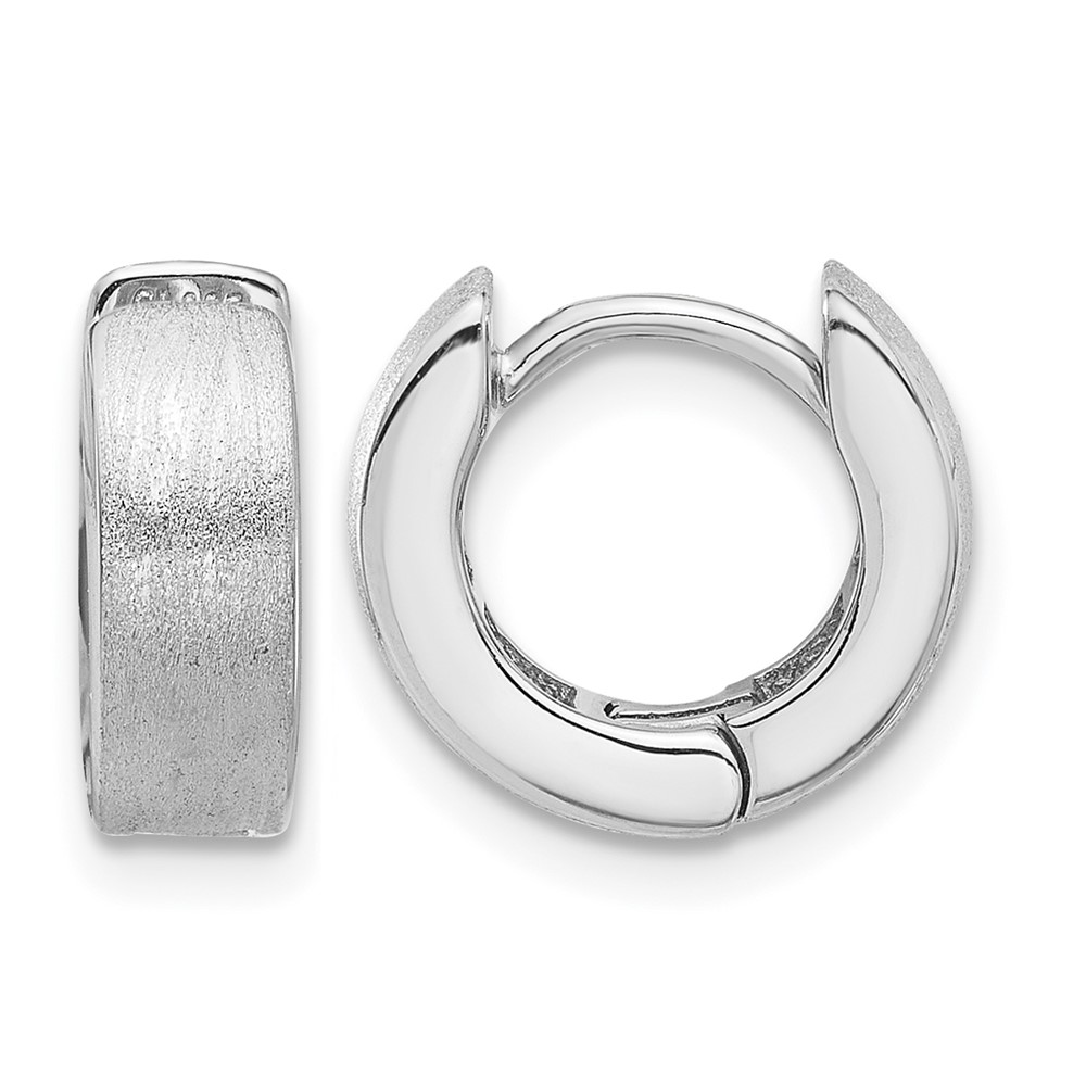 Sterling Silver Rhodium-plated Brushed 4x13mm Hinged Hoop Earrings (QE16968)