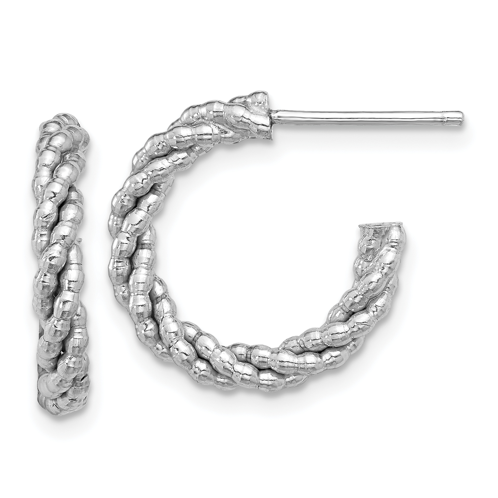 Sterling Silver Rhodium-plated Textured Twisted C-Hoop Earrings (QE16972)
