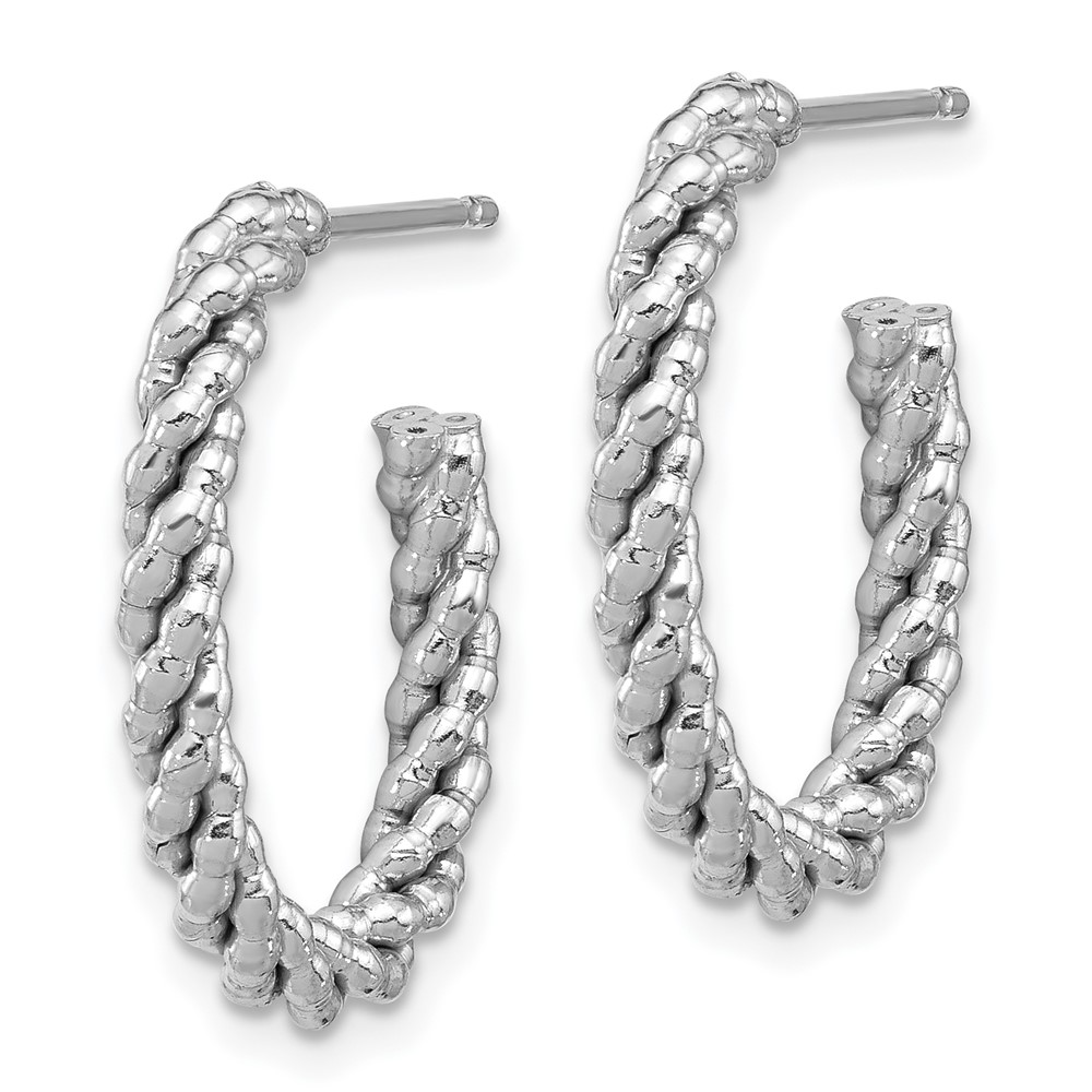 Sterling Silver Rhodium-plated Textured Twisted Oval J-Hoop Earrings (QE16975)