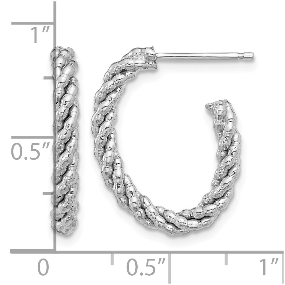 Sterling Silver Rhodium-plated Textured Twisted Oval J-Hoop Earrings (QE16975)
