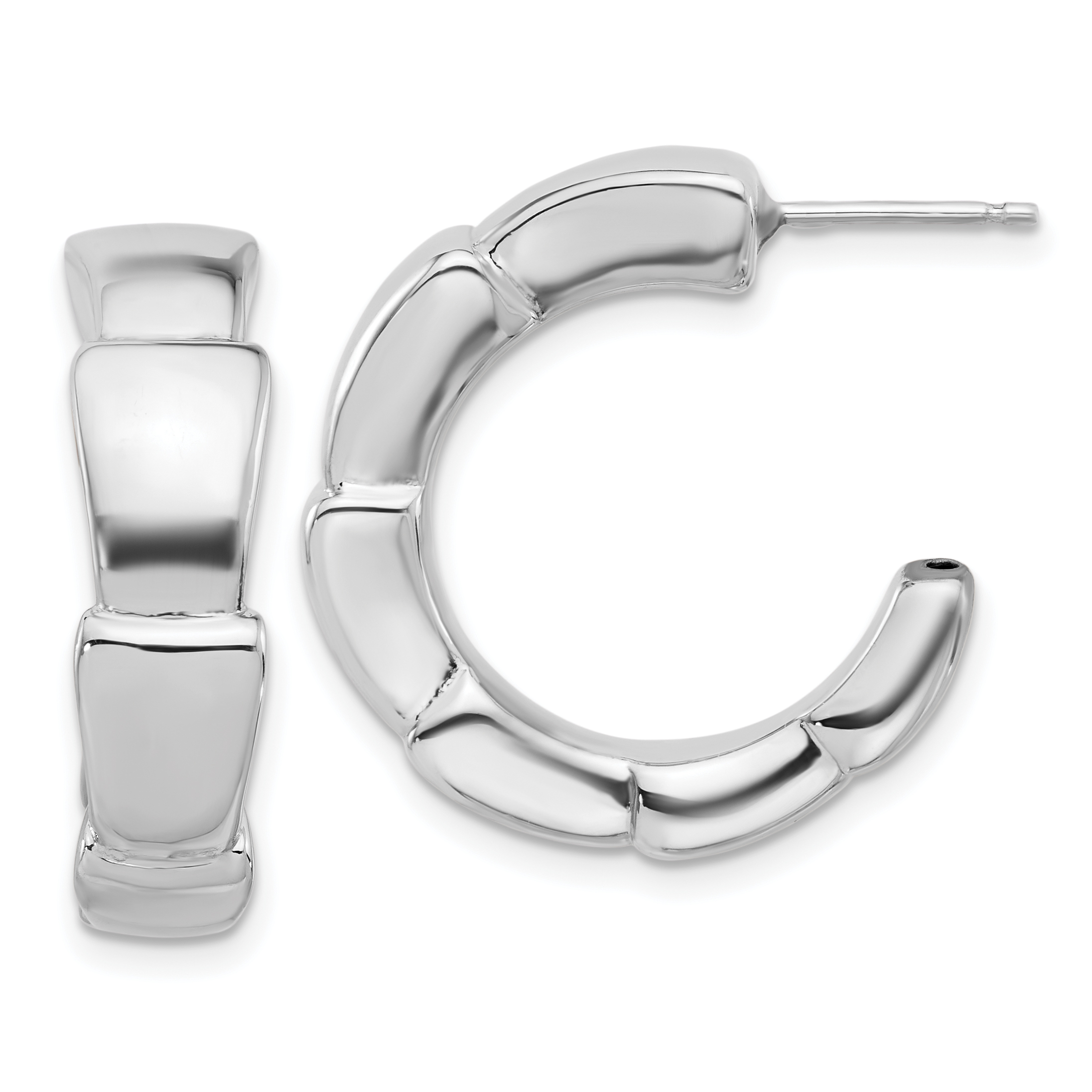Sterling Silver Rhodium-plated Polished Hoop Post Earrings (QE16979)