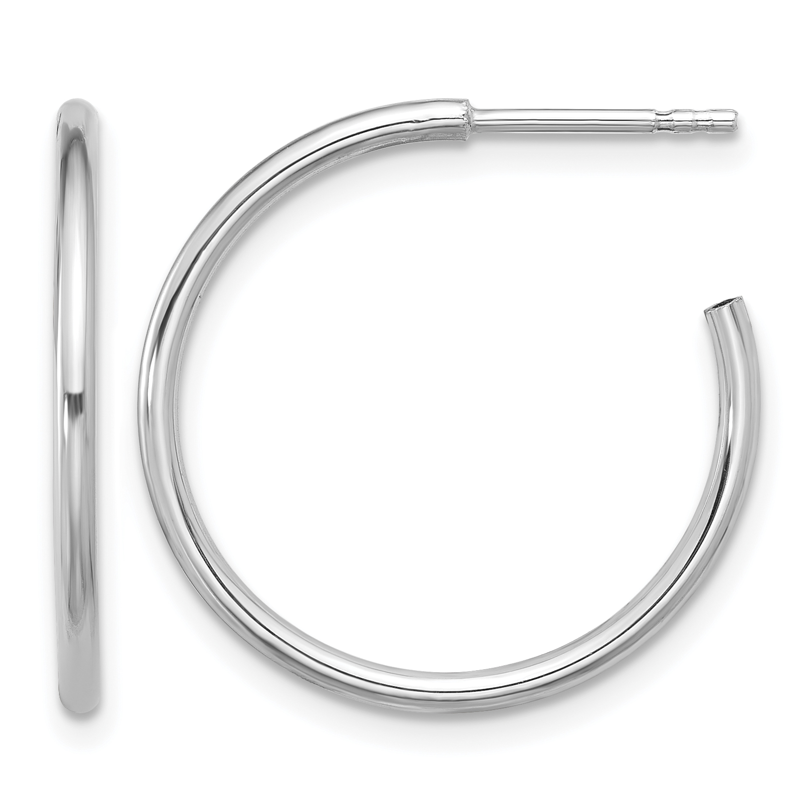 Sterling Silver Rhodium-plated Polished Hollow Tube C-Hoop Earrings (QE16984)