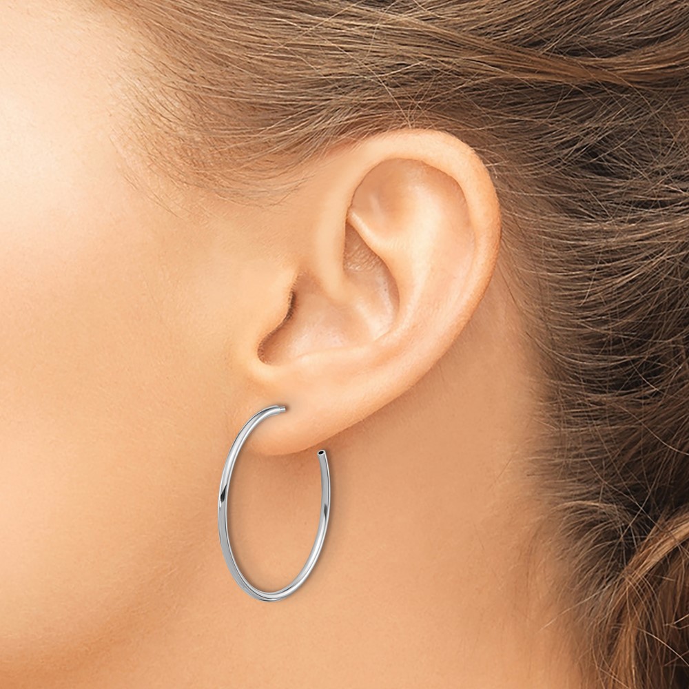 Sterling Silver Rhodium-plated Polished Hollow Tube C-Hoop Earrings (QE16985)