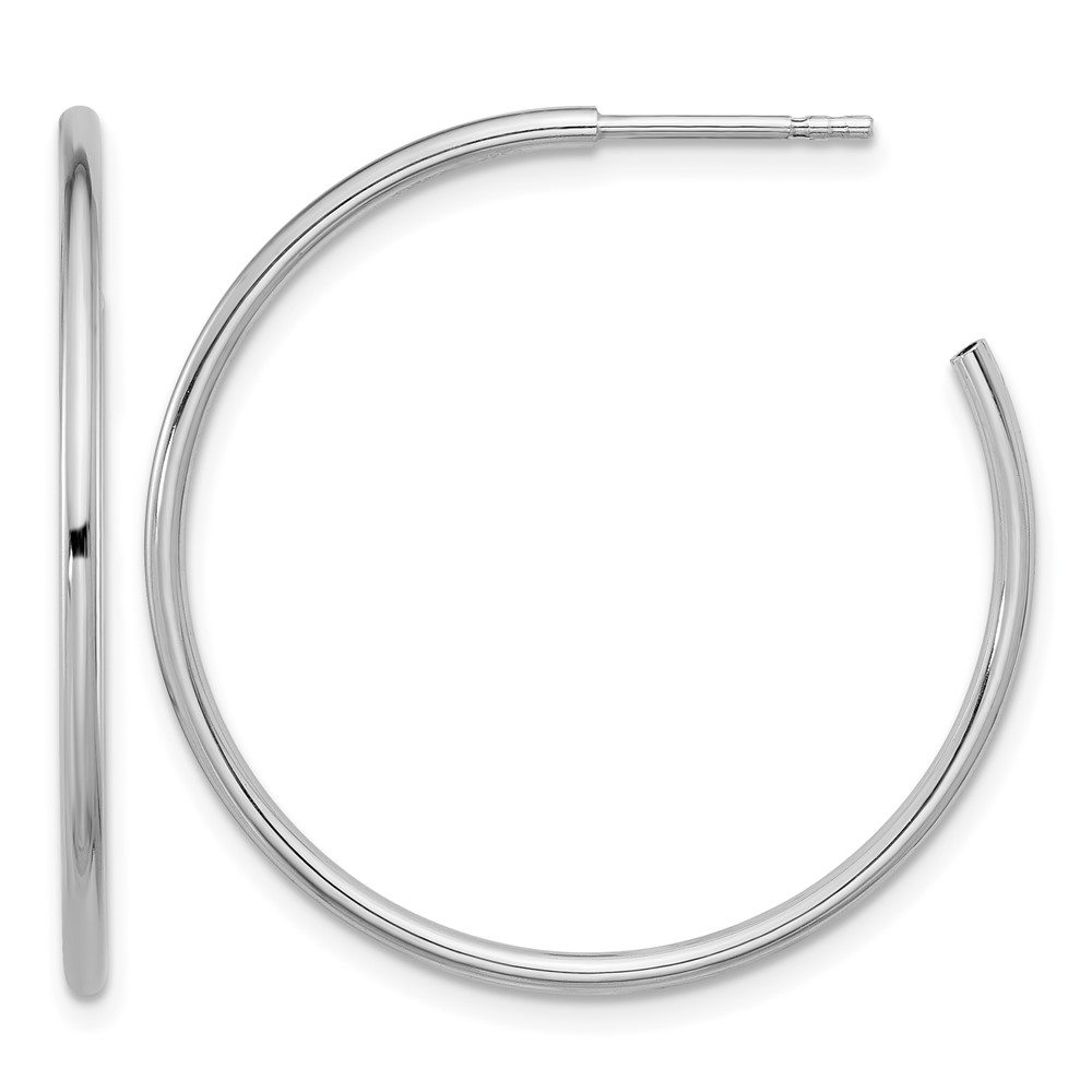 Sterling Silver Rhodium-plated Polished Hollow Tube C-Hoop Earrings (QE16985)
