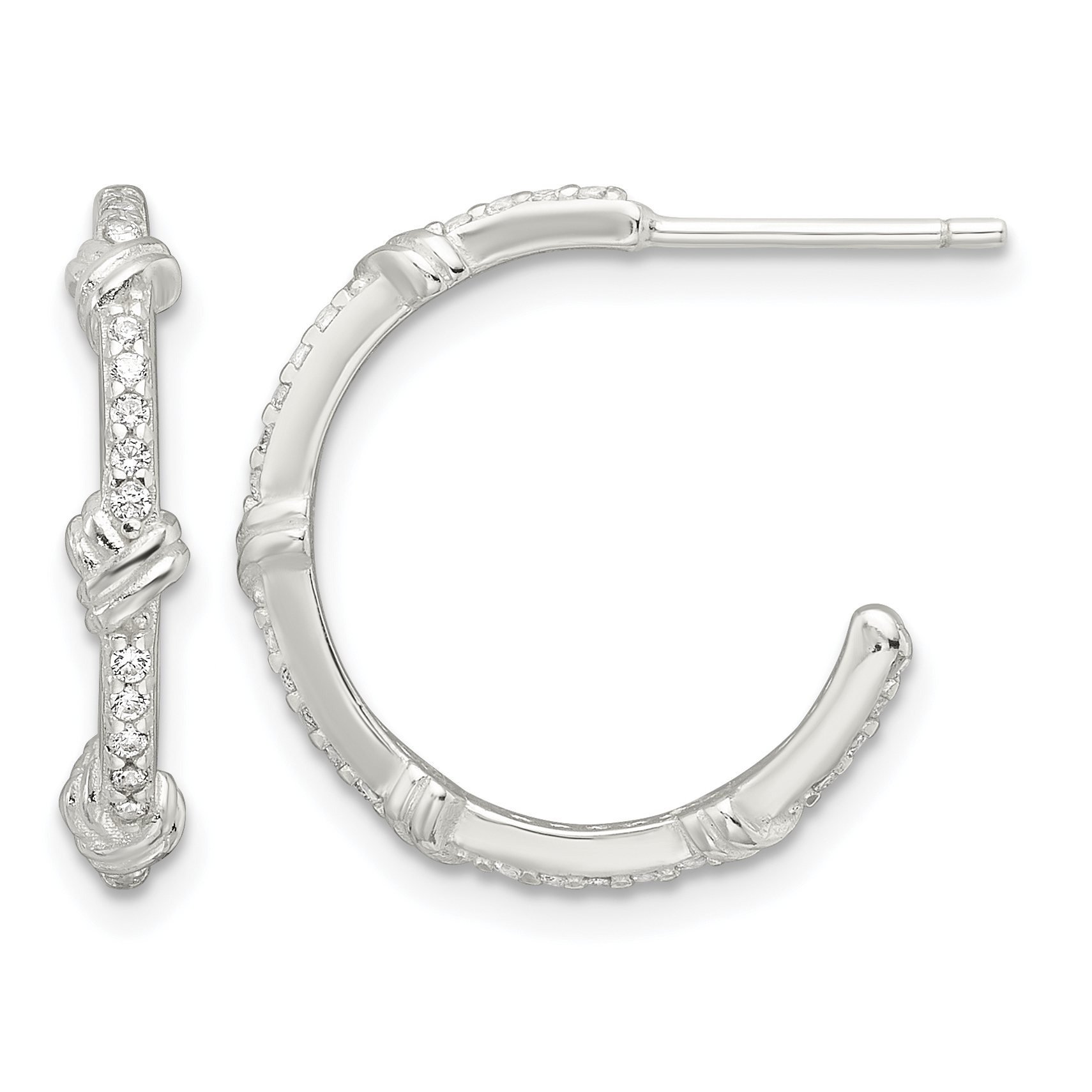 Sterling Silver E-Coating Polished CZ Knot C-Hoop Earrings (QE16986)