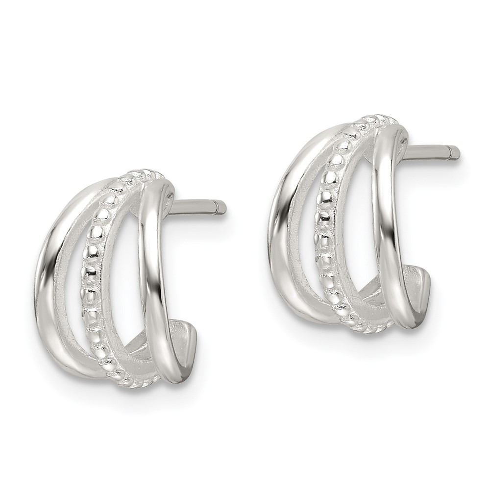 Sterling Silver E-Coating Polished and Textured C-Hoop Earrings (QE16987)