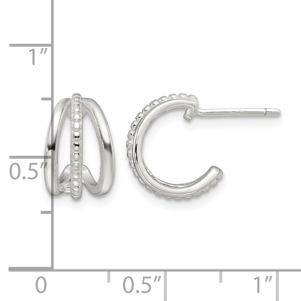 Sterling Silver E-Coating Polished and Textured C-Hoop Earrings (QE16987)