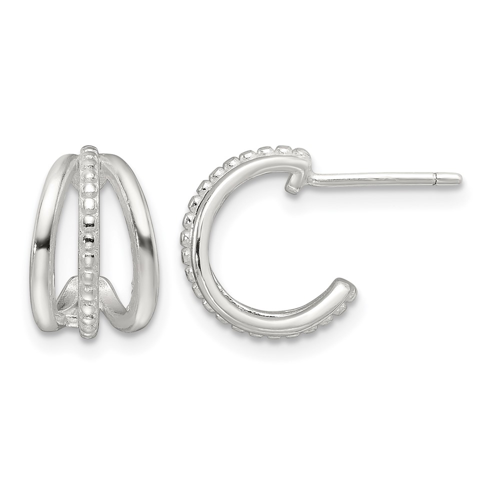 Sterling Silver E-Coating Polished and Textured C-Hoop Earrings (QE16987)
